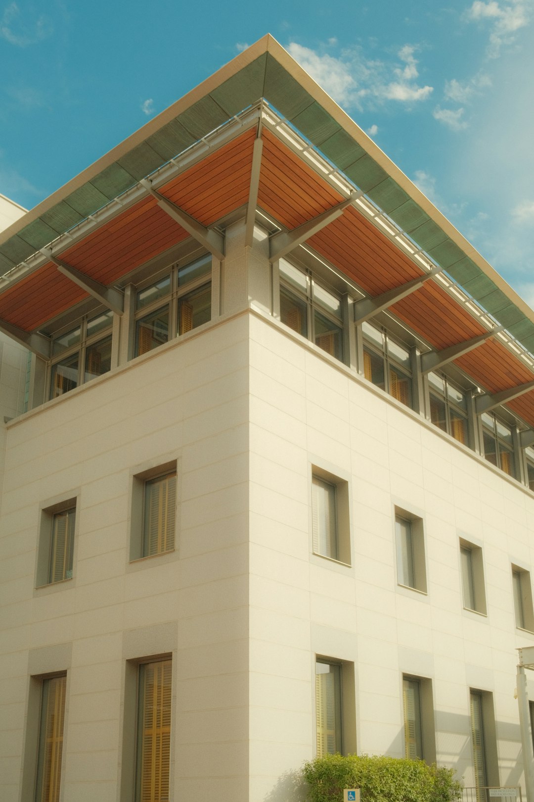 Modern commercial building with wood accents and clean architecture